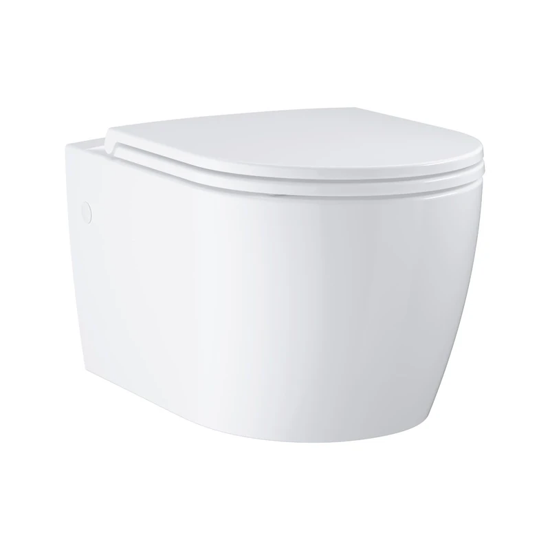 GROHE Start Round Ceramic Wall-Hung Toilet Set for Concealed Cistern (Duroplast Soft Close Seat and Lid, Rimless WC, Wash Down, Horizontal Outlet, Flush Volume 3/5 Liters), White, 103848SH00