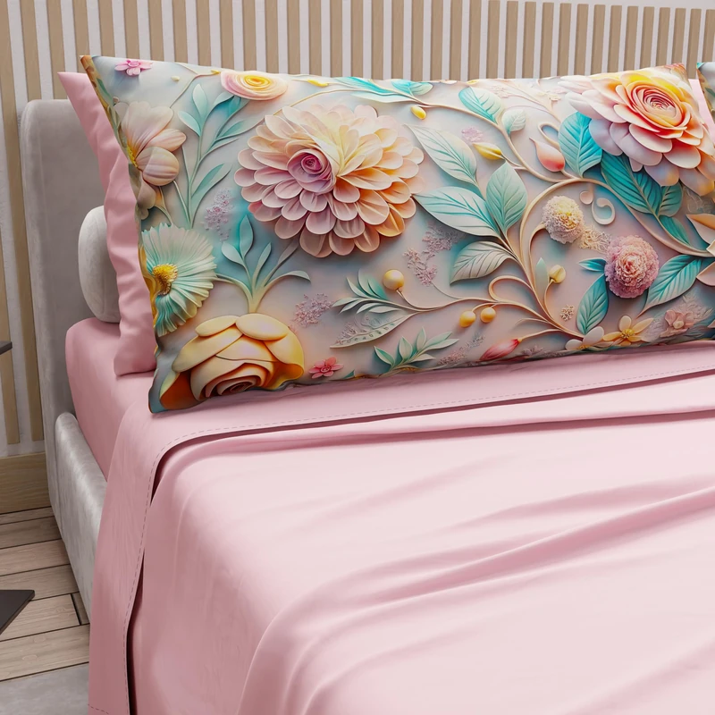 PETTI Artigiani Italiani - Cotton Sheets with Pillowcases in Digital Print, Double Bed Sheet, Floral 11 Pink, 100% Made in Italy