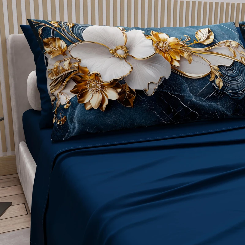 PETTI Artigiani Italiani - Cotton Sheets with Pillowcases in Digital Print, Single Bed Sheet, Single Bed Set, Floral 5 Night Blue, 100% Made in Italy