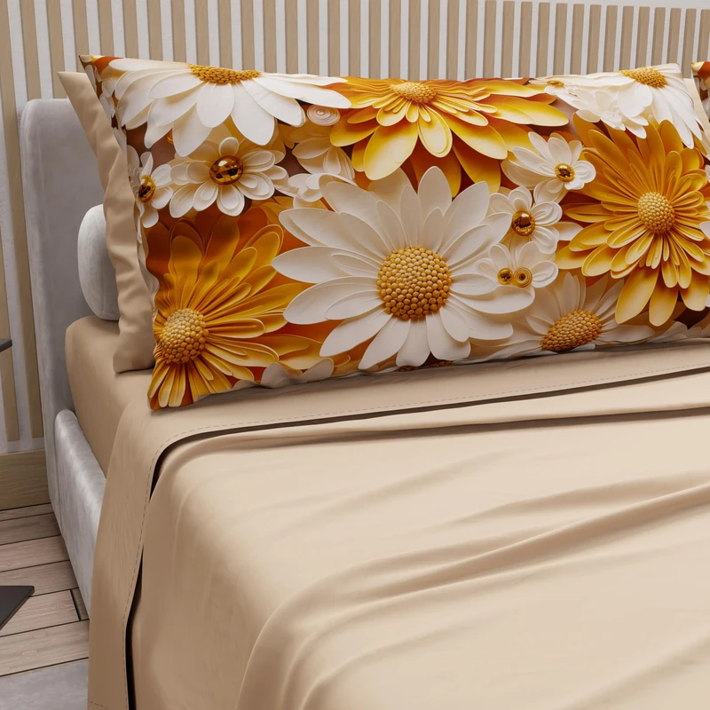 PETTI Artigiani Italiani - Cotton Sheets with Pillowcases in Digital Print, Double Bed Sheet, Floral 2 Beige, 100% Made in Italy