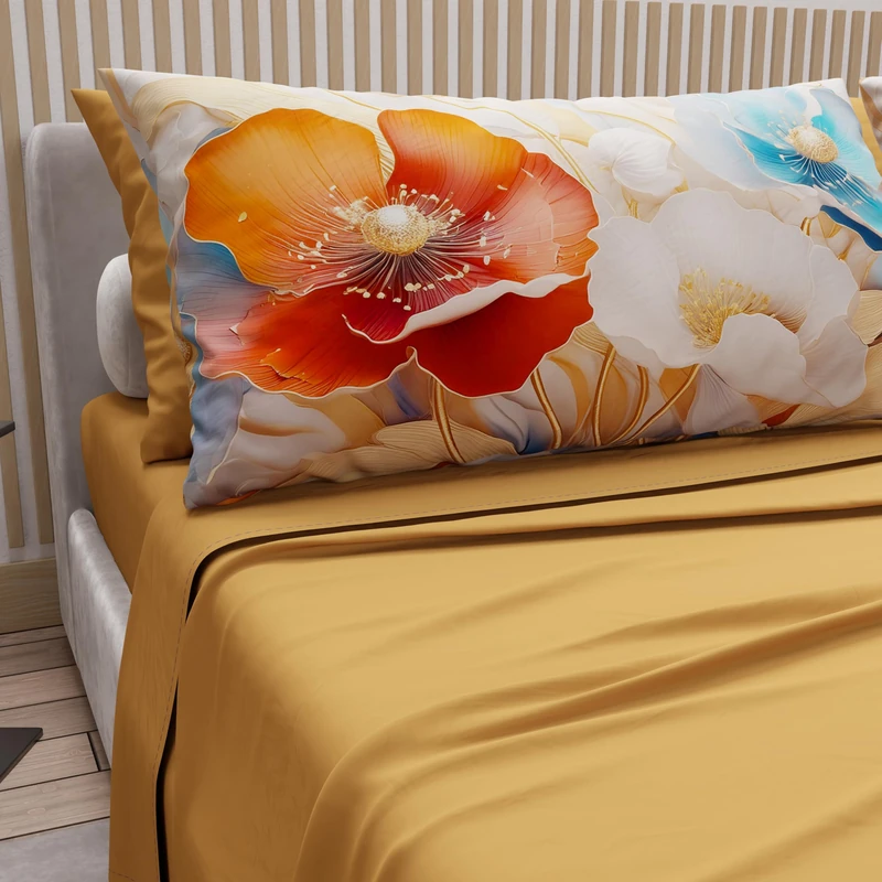 PETTI Artigiani Italiani - Cotton Sheets with Pillowcases in Digital Print, Single Bed Sheet, Single Bed Set, Floral 9 Yellow Ochre, 100% Made in Italy