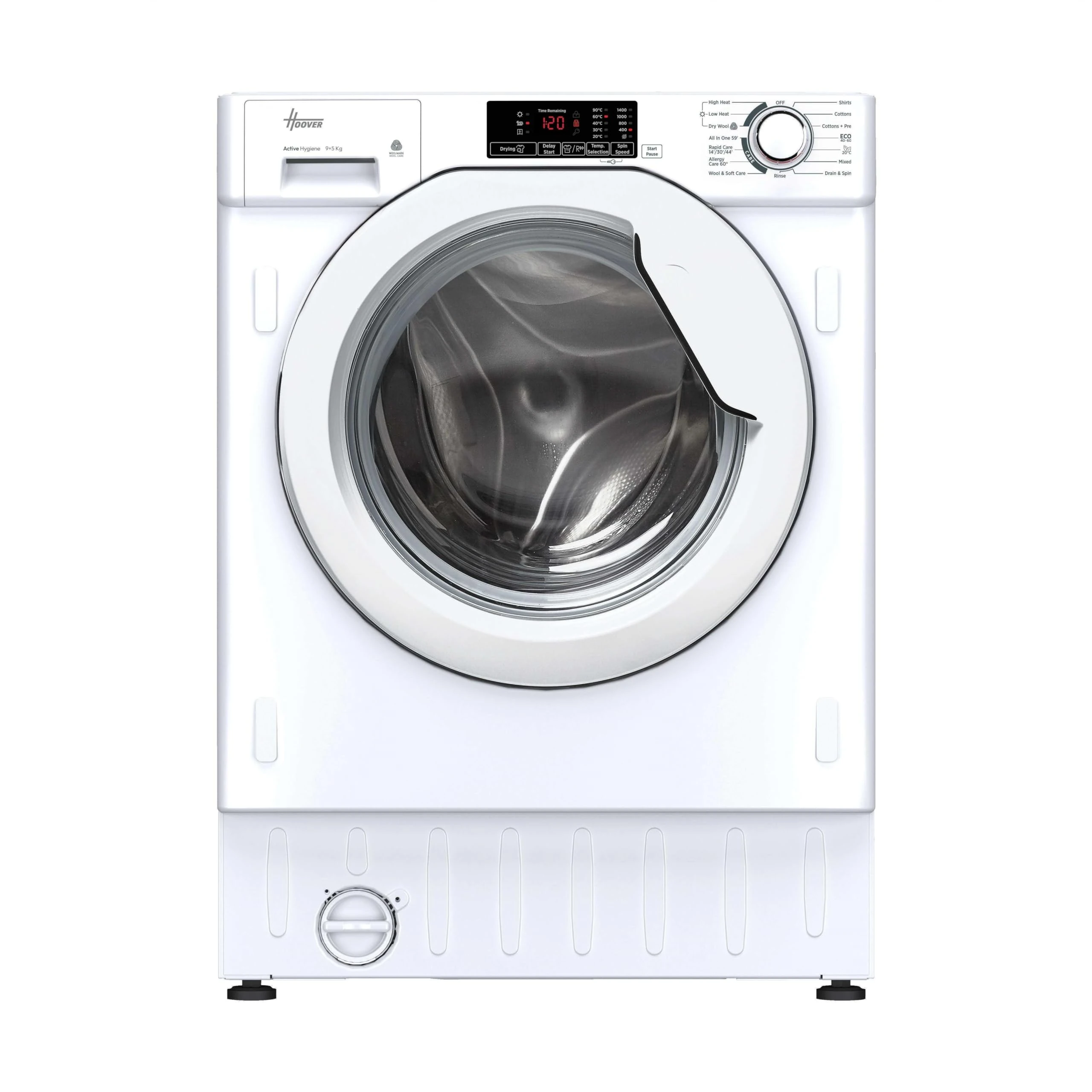 Hoover H-Wash and Dry 300 Integrated Washer Dryer, 9 Kg Wash plus 5 Kg Dry, Combined Cycle Class E, 1400 RPM, Care Cycles, White, 60x53x82 cm - HBD 495D14-1-80