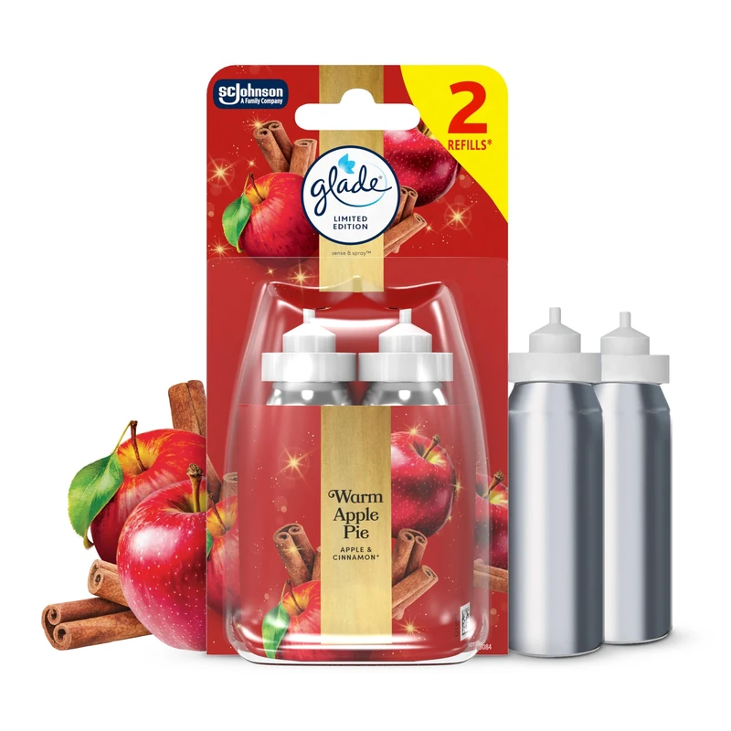 Glade Sense & Spray Air Freshener Refill, Motion Activated Automatic Room Spray and Odour Eliminator for Home, Limited Edition Christmas Air Freshener, Warm Apple Pie, Duo Pack (2 x 18ml)