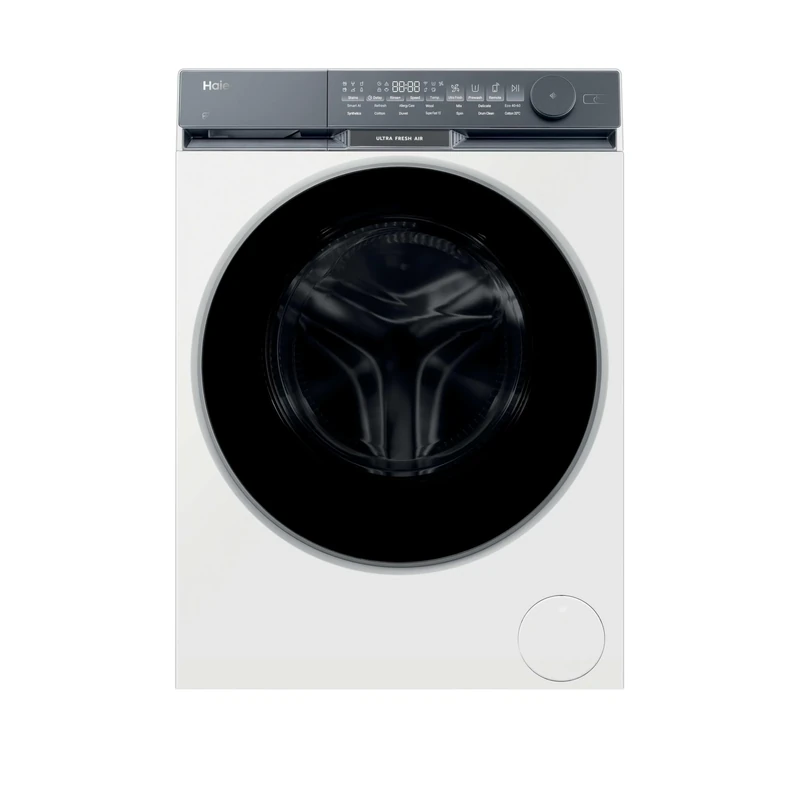 Haier X Series 9 Washing Machine, 10kg, 1400 rpm, A-30 percent Energy Class, Ultra Fresh Air, Refresh Cycle, Direct Motion Motor, 14 Programmes, White-Black Door, 57x60x85 cm -HW100-B14387UUK