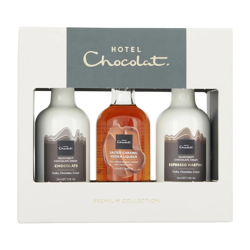 Hotel Chocolat Premium Miniature Liqueur Collection, 3x5cl Gift Set, including Chocolate Velvetised Cream, Salted Caramel Vodka Liqueur, Espresso Martini Velvetised Cream