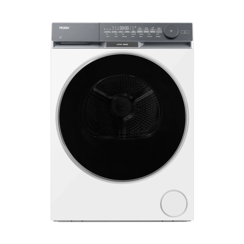 Haier X Series 9 Tumble Dryer, Heat Pump, 10kg, 1400 rpm, A plus plus plus Energy Rating,Full Reverse Drum, Ultra Sense, Maximum Care, 14 Programmes, White-Black Door, 61x60x85 cm -HD100-CQ387U1-UK