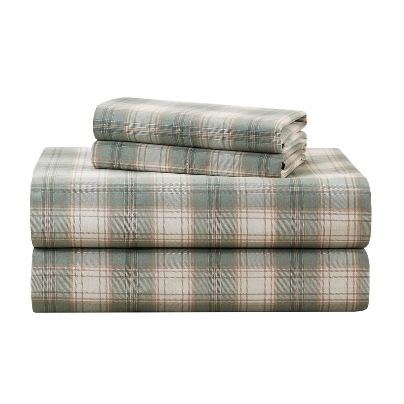 Comfort Spaces 100% Cotton Sheets King, Breathable, Naturally Cool Cotton Sheets,Cotton Bed Sheets with 14" Elastic Pocket Fits up to 16" Mattress, All Seasons Sheet Set, Wesley Green 4 Piece
