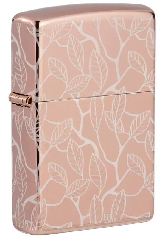 Zippo Windproof Lighter, Vine and Leaves Design – High Polished Rose Gold, Laser 360° – Refillable, Reusable, Windproof Design – Comes in Gift Box – Made in USA