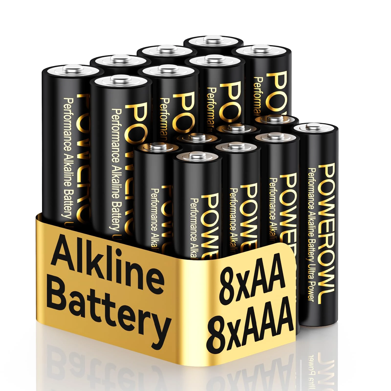 POWEROWL - AA AAA Batteries 16 Pack - High-Capacity 1.5v Long Lasting Alkaline Battery, 10-Year Shelf Life