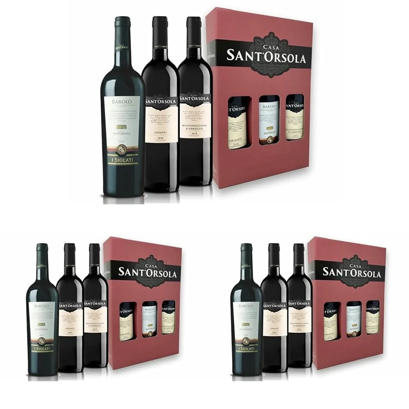 Sant'Orsola Barolo D.O.C.G. + Chianti D.O.C. + Montepulciano D.O.C. d'Abruzzo Italian Red Wine Giftbox - Luxury Red Wine - Gifts for Women - Mum - 3 x 750 ml (Pack of 3)