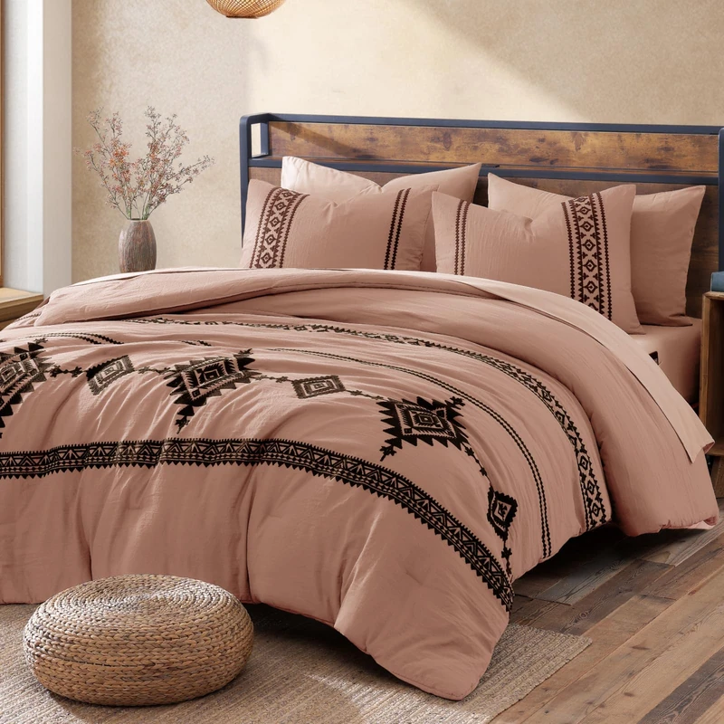 MaiRêve Embroidery Queen Comforter Set 7 Pieces Dusty Pink Bed in a Bag
