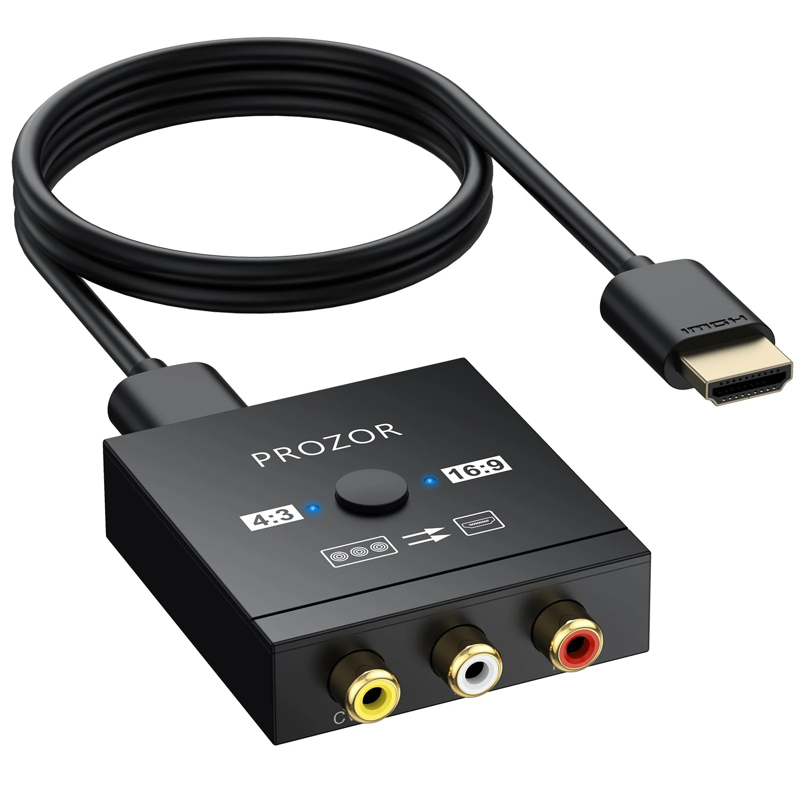 PROZOR RCA to HDMI Converter - 1080p AV to HDMI Converter with 16:9/4:3 Conversion Mini Composite CVBS Audio Video Adapter Supports PAL/NTSC for Wii/PS1/PS2/N64