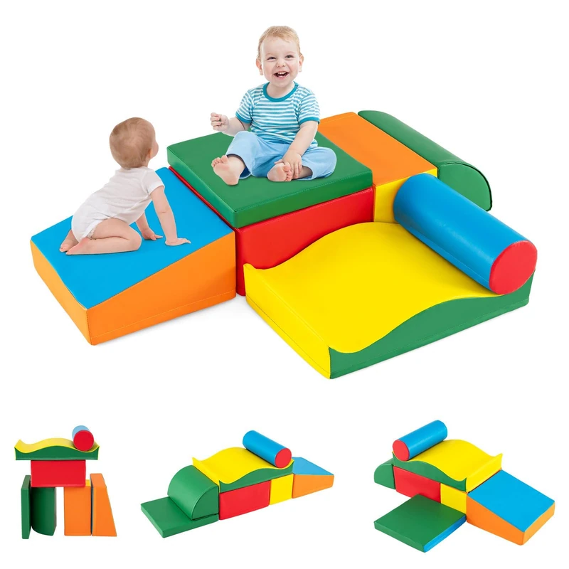 FANTASK Soft Building Blocks, 7 Pieces, Large Building Blocks, Multicoloured for Romping & Climbing, Foam Blocks for Babies and Toddlers