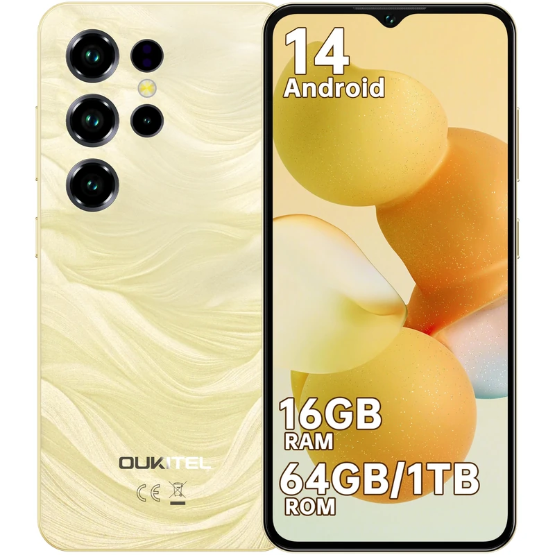 OUKITEL C2 Smart Phones - 5000mAh Large Battery Mobile Phones,16GB RAM+64GB ROM+1TB,6.52" HD+ Large Screen,4G Dual SIM Free Unlocked,5G WiFi/OTG/GPS/Gold