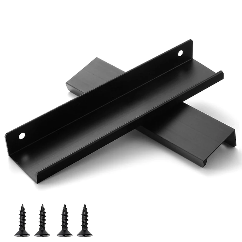 QZKJQDD 2 Pack Black Kitchen Cupboard Handles Finger Edge Pulls for Cabinets and Drawers, 120 mm Wardrobe Door Handles Modern Aluminum, Matte Black