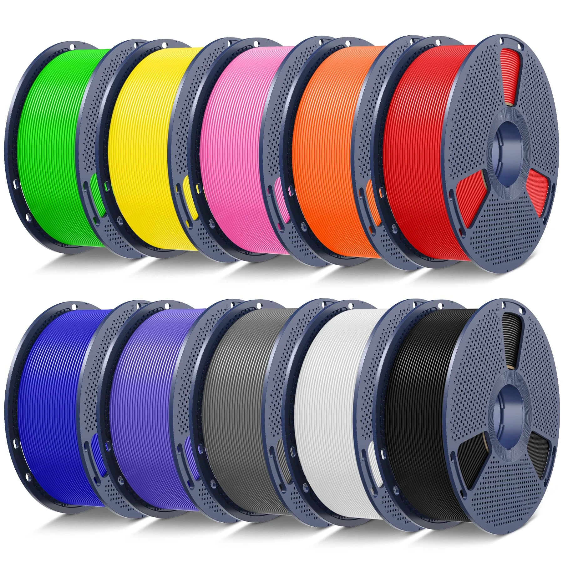 SUNLU 10kg PLA 3D Printer Filament Bundle,Neatly Wound PLA Filament 1.75mm ±0.02mm, 1kg per Spool,10 Pack,Black+White+Grey+Red+Klein Blue+Green+Vivid Yellow+Sunny Orange+Lavender Purple+Pink