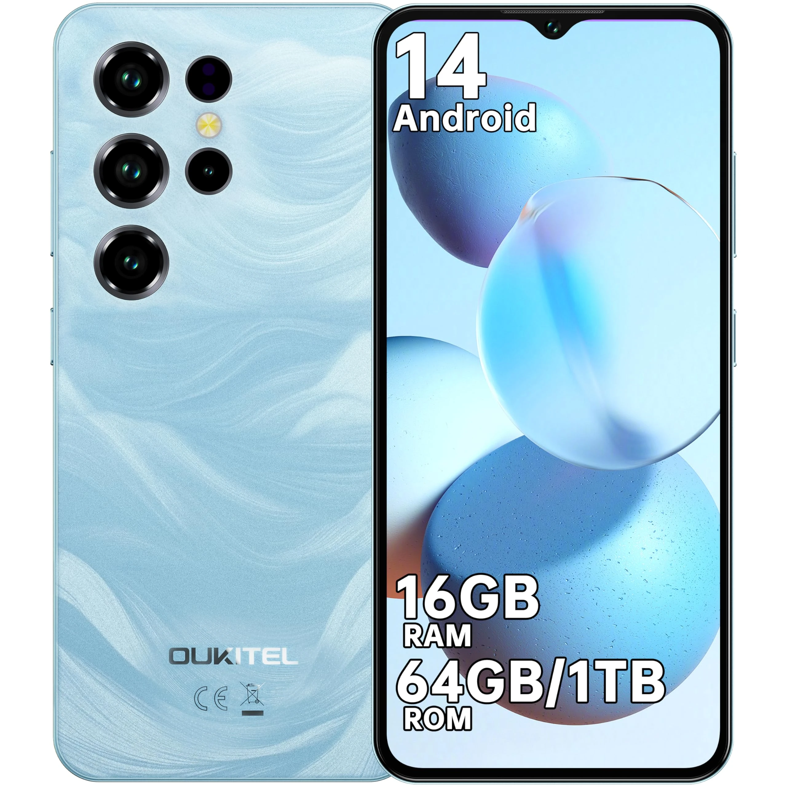 OUKITEL C2 Android Phones - Newest Smartphone, 6.52" HD+ Display, 5000mAh Battery, 16GB+64GB/1TB, 4G SIM Free Mobile Phone, Face Recognition, 5G WiFi|BT5.0|OTG|Blue