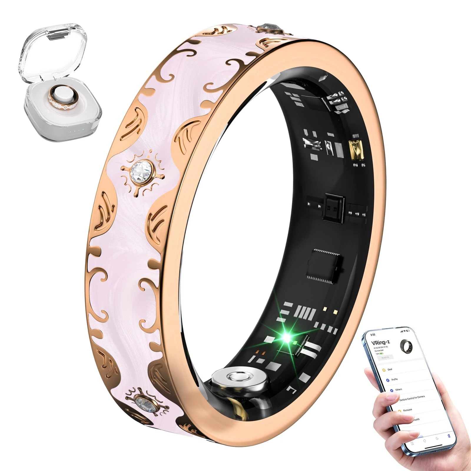 10 Gen Diamond Smart Ring and Wireless Charging CaseIndustry Ranking No.1 – 0 Measurement Error2025 Smart Ring Women for Sleep Monitoring, Wearable SpO2, Compatible with Android and iOSPink 10#