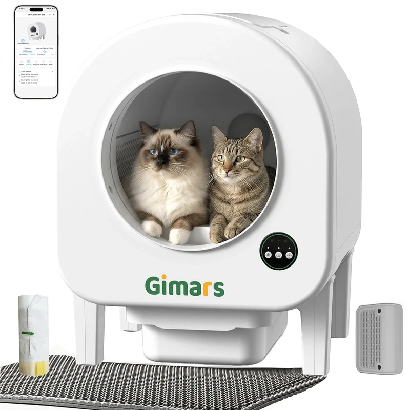 Gimars XXL 90L Anti-Pinch Self-Cleaning Cat Litter Box with App Control, Automatic Cat Litter Box with Mat, Trash Bags & Step, Triple Sensors & Odor Control for Kittens, Senior Cats & Multi-Cat Homes