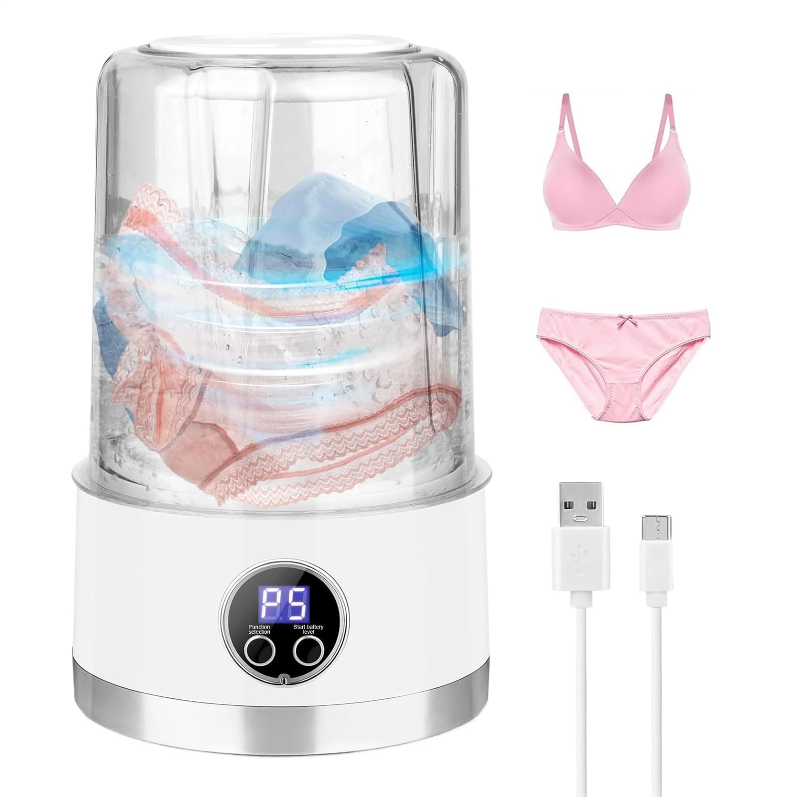 Ylnailky Mini Washing Machine, Underwear Washer Machine Portable, 1L Gentle Deep Cleaning Rechargeable Appliance for Socks Underclothes Baby Clothes Pet Bedding T-Shirt