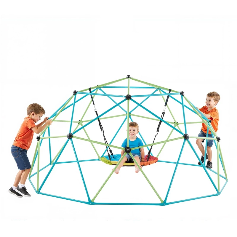 VEVOR Climbing Dome, 10FT Geometric Dome Climber with Saucer Swing, 1000LBS Loading Kid's Jungle Gym Playground, Easy-Assembly Outdoor Backyard Climbing Equipment for Boys Girls 3 to 10 Years Old