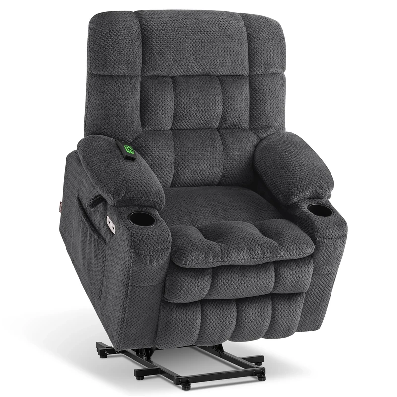 MCombo Dual Motor Lift Recliner - Heat, Massage, USB, Small Dark Grey