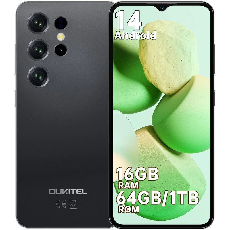 OUKITEL C2 Mobile Phones - Smartphone 2025, 5000mAh Battery, 16GB+64GB 1TB TF, 6.52" HD+ Display, 4G Dual SIM Free Unlocked Phones, 13MP Camera/Face ID/OTG/GPS/Touchscreen, Black