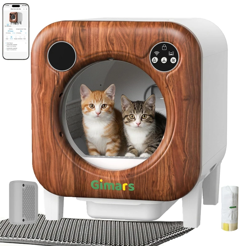 Gimars XXL 90L Anti-Pinch Self-Cleaning Cat Litter Box with App Control, Automatic Cat Litter Box with Mat, Trash Bags & Step, Triple Sensors & Odor Control for Kittens, Senior Cats & Multi-Cat Homes