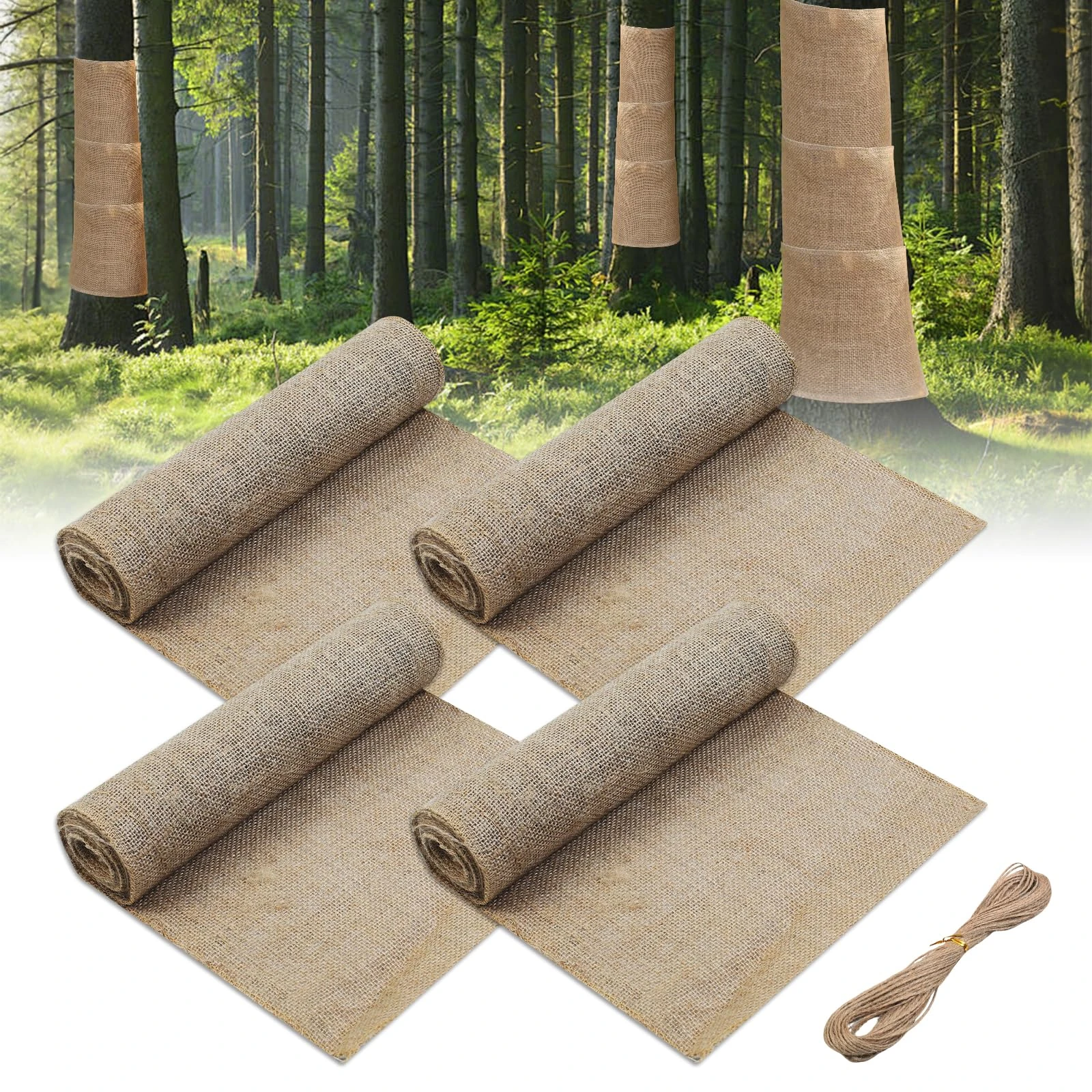 Gemsaya 4 Rolls Burlap Fabric Tree Trunk Protector Wrap Roll, 25cmx3m Natural Hessian Roll Frost Protection for Plants, Winter Frost & Freeze Protection Cover for Outdoor Plants, Trees, Shrub
