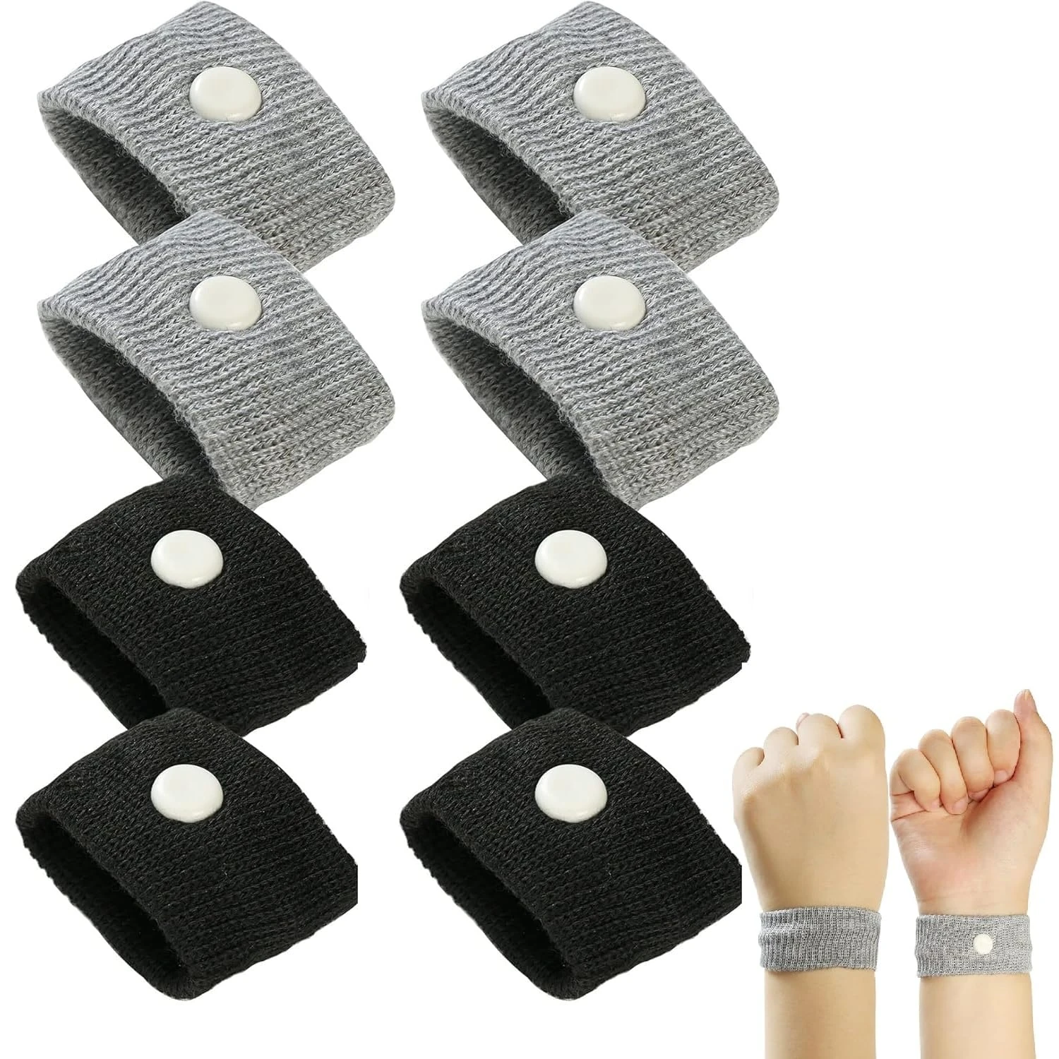 Travel Sickness Bands,4 Pairs Motion Sickness Wristbands for Kids and Adults-Motion Sickness Bands-Anti Nausea Wristbands-Nausea Bands for Morning Car Travel Sea Sickness (2 Black+2 Gray)