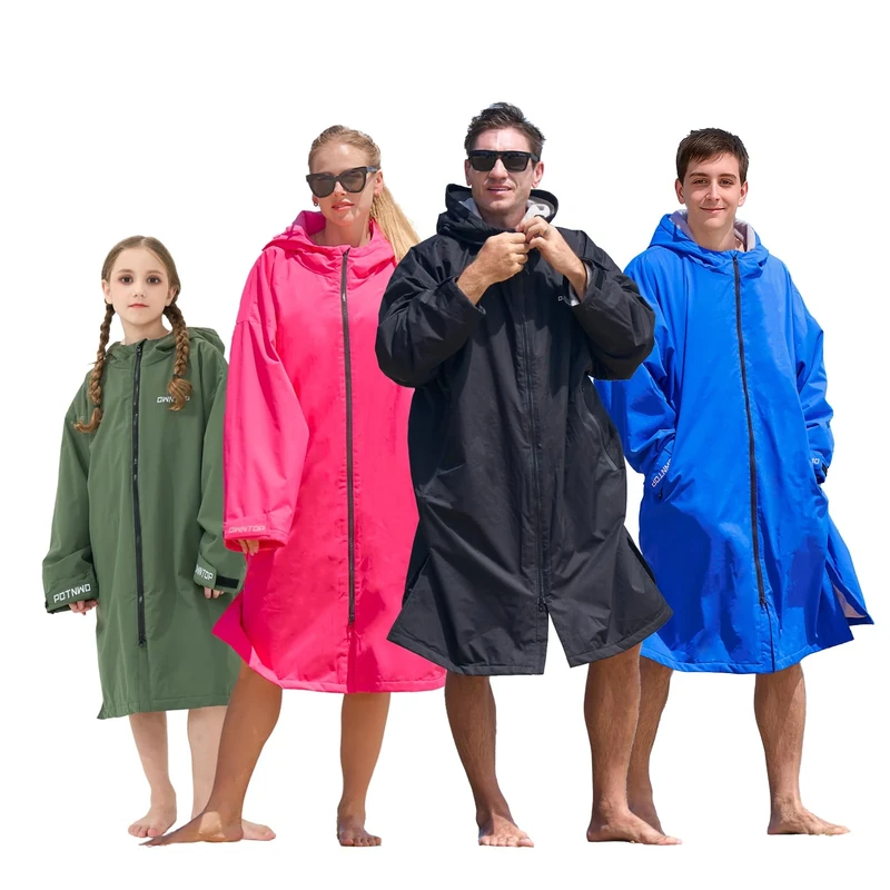 Owntop Waterproof Changing Robe for Adults - Lightweight Dry Beach Rode with Warm Terry Lining | Oversized Batwing Long Sleeves Hooded Coat | for Surfing Swimming (Blue,M)