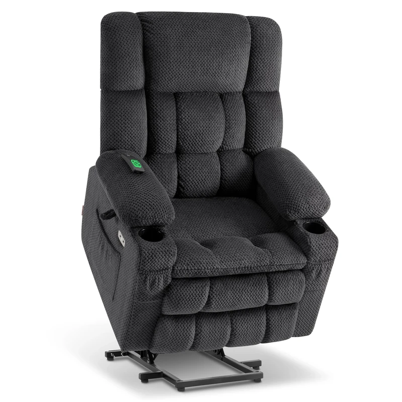 MCombo Dual Motor Riser Recliner Chairs for Elderly, Electric Lift Recliner for Living Room, Infinite Position, Heat & Massage, Extended Footrest, USB Ports, Fabric 7896 (Dark Grey, Large)