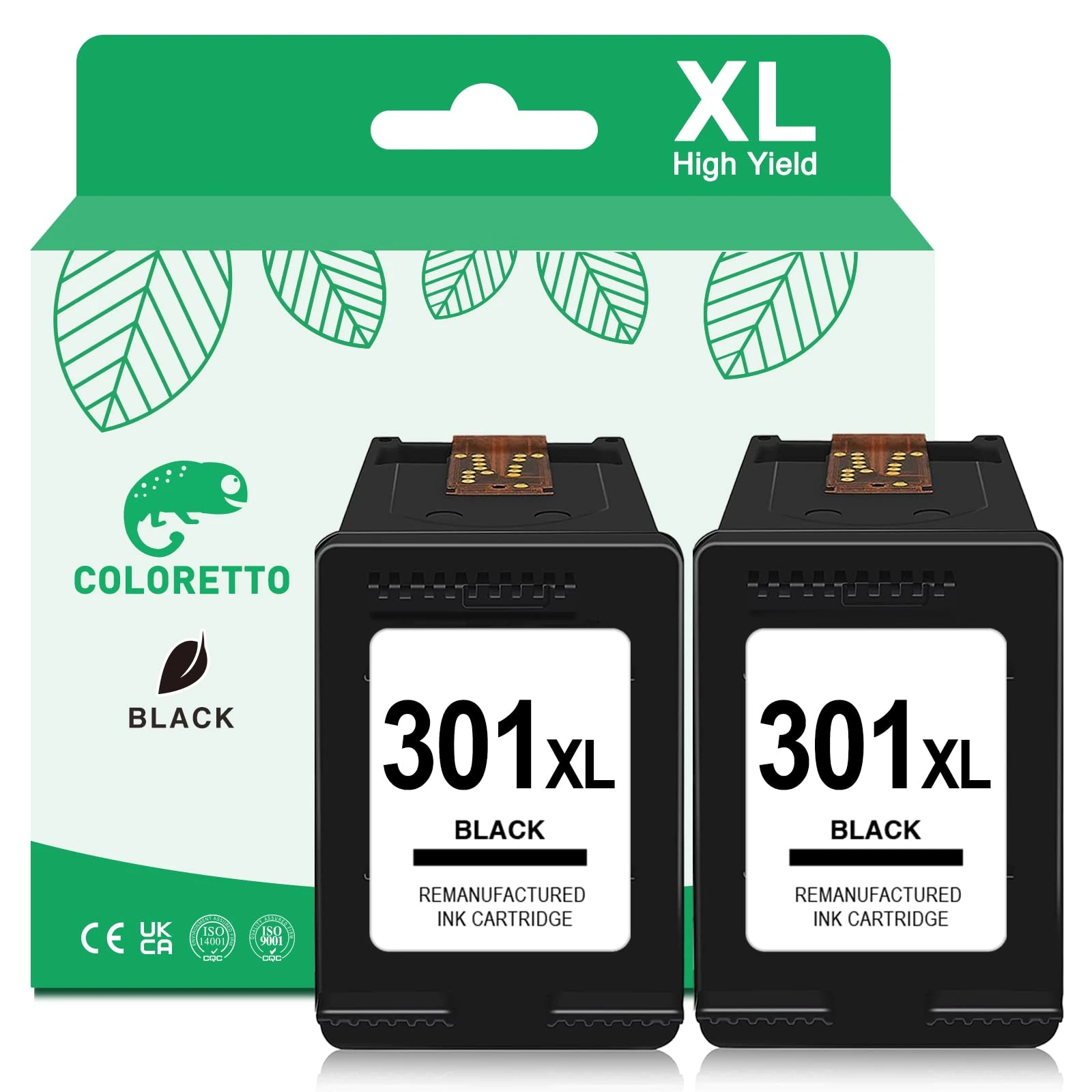 COLORETTO 301XL Remanufactured Ink Cartridge Replacement for HP 301 301 XL Compatible with 4500 4502 4503 4504 4505 4507 1010 1050 2620 2622 2624 4630 4631 Printers,2 Black Pack High Yield 1400 Pages