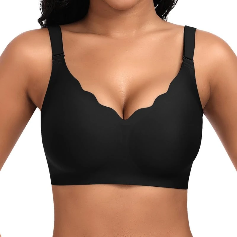 Cavotor Women Comfortable Bras Wireless Soft Supportive Push Up Bra with Extender (Black,XL)
