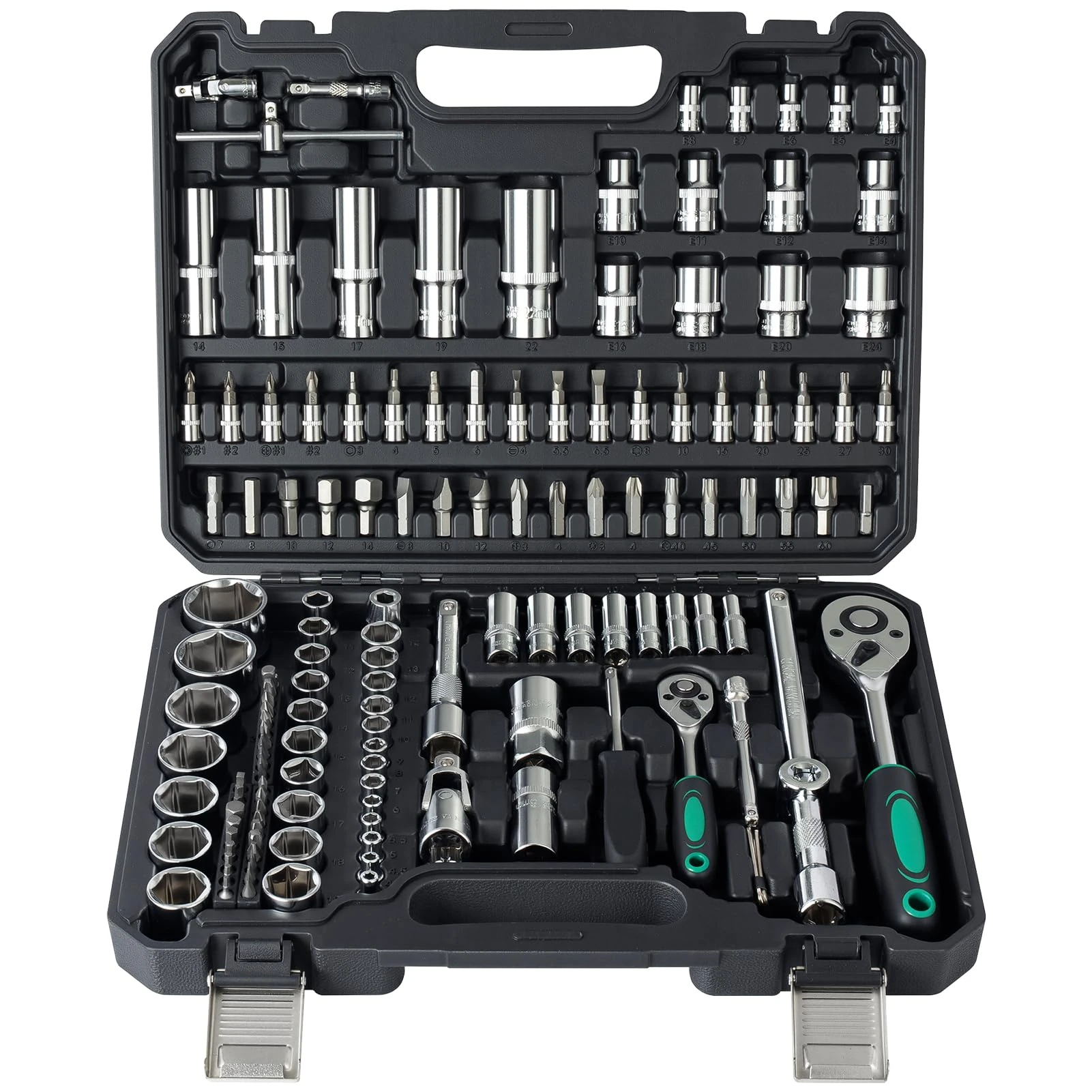 Ginour 138-Piece Socket Wrench Set, 1/4", 1/2" Drive Socket Set with Quick Release Ratchets, Sockets, Bits, Extensions, Adapters – CR-V Metric Tool Set for Car Repair, Bicycle,DIY