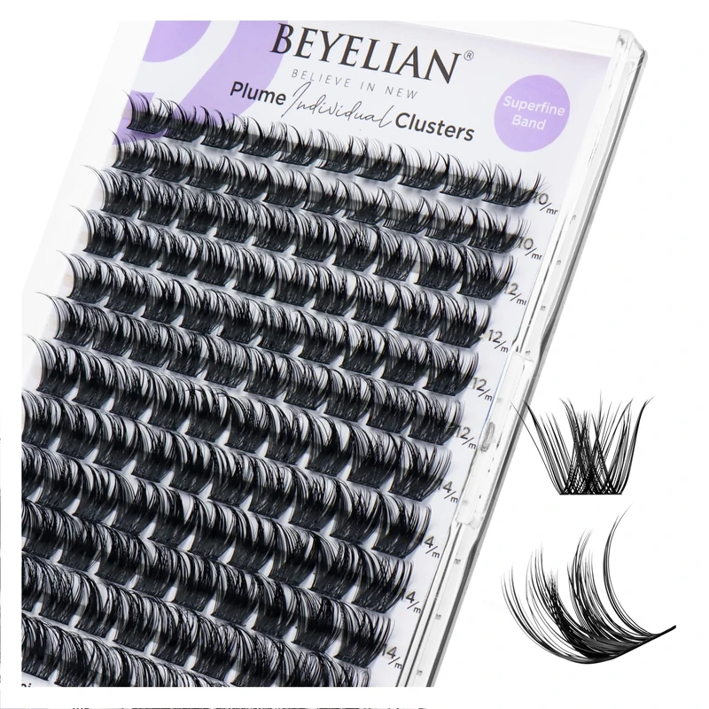 BEYELIAN Cluster Lashes Wispy Lash Clusters Soft D Curl Eyelash Clusters Russian Lashes Clusters DIY Eyelash Extensions at Home,Thin Bank 10-16mm MIX (D04)