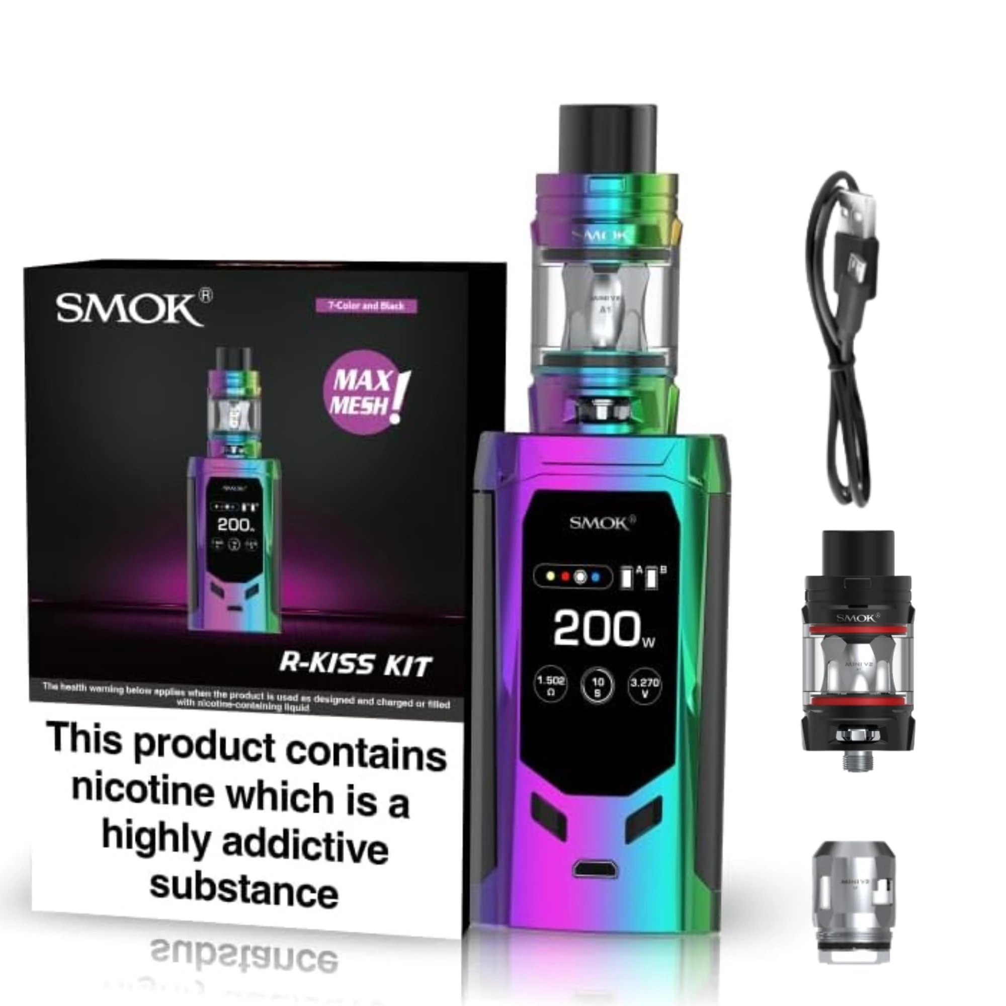 SMOK R-Kiss Vape Kit – 200W Dual Battery Vape Mod with TFT Display and USB Charging | Compact, Ergonomic Design – No Nicotine