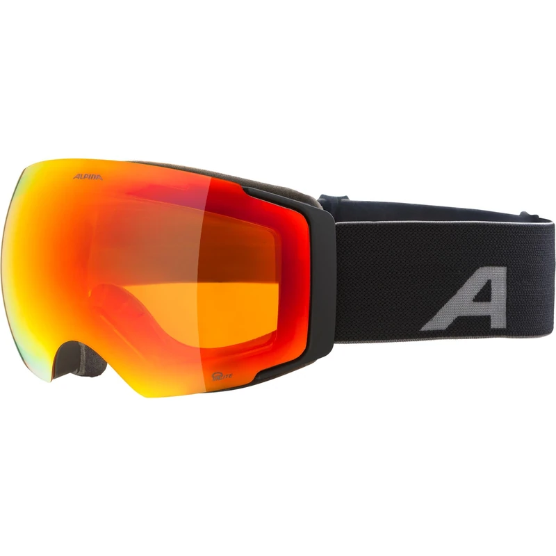 ALPINA FALERA MAG Q-LITE – mirrored, contrast-enhancing OTG ski goggles with interchangeable lens system and 100% UV protection, for adults - black matt - L