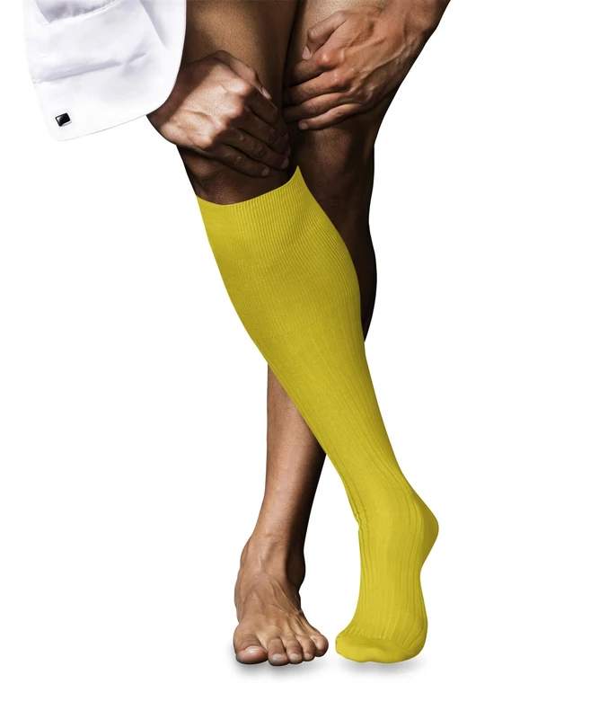 FALKE Men's No. 10 M Kh Cotton Long Plain Knee-High Socks 1 Pair, Yellow Sunshine 1330, 10-11