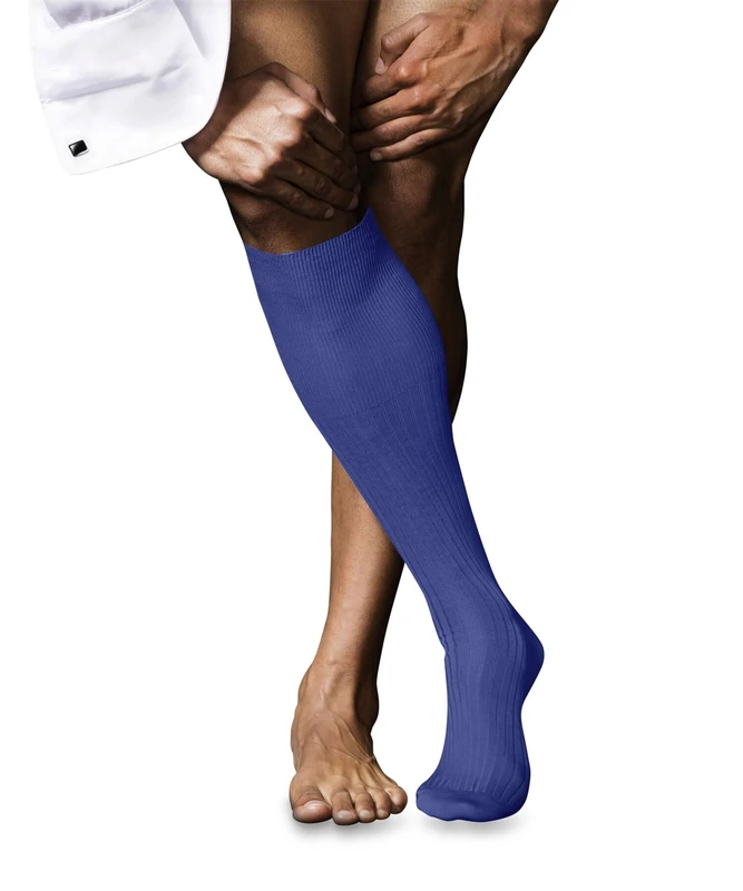 FALKE Men's No. 10 M Kh Cotton Long Plain Knee-High Socks 1 Pair, Blue Cobalt 6712, 8.5-9.5
