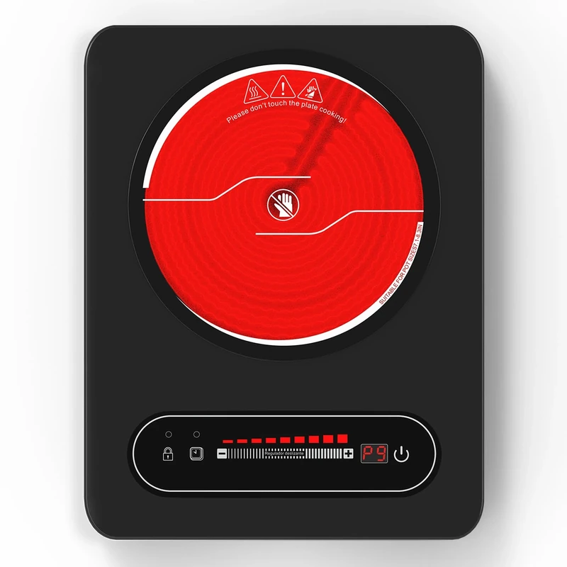 VBGK Portable Ceramic Hob, Single Electric Hob, Electric Cooker with Built-In 99 Mins Timer & 9 Adjustable Temperature Settings, Child Safety Lock, Overheat Protection, 220-240V Cooktops with Plug