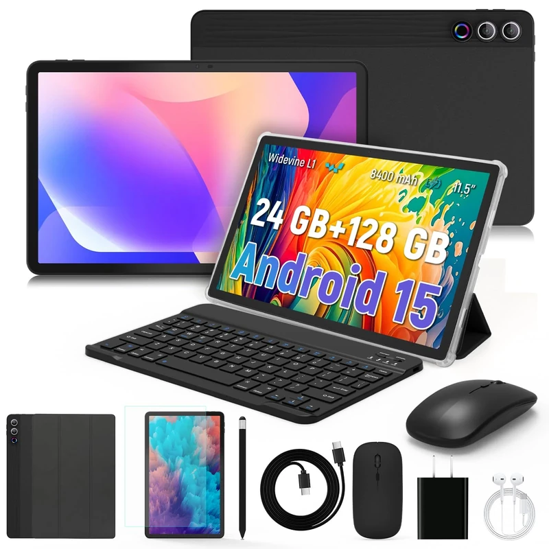 Ainmel Tablet 11.5 inch Tablets Android 15, Octa-Core Processor, 30GB RAM 128GB ROM 1TB Expand, 5G WiFi 6, 2000 x 1200 HD/Dual 8MP+13MP Camere/Bluetooth 5.0, Android Tablet with Keyboard Mouse Case