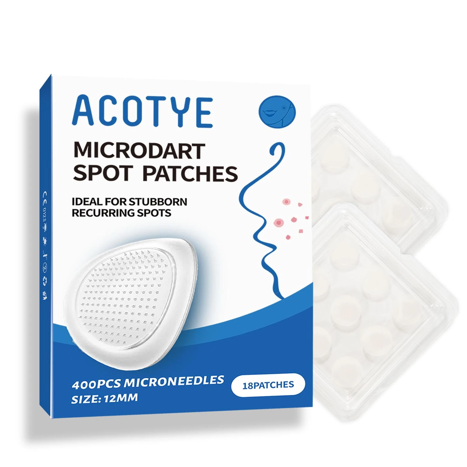 ACOTYE Microdart Pimple Patches Microneedle Spot Patches Salicylic Acid, Tea Tree Oil, for Large Zit Breakouts, Hydrocolloid Patches for Face, Chin or Back (18 Pack)