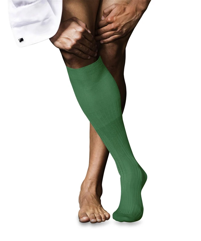 FALKE Men's No. 10 M Kh Cotton Long Plain Knee-High Socks 1 Pair, Green Hill 7525, 8.5-9.5