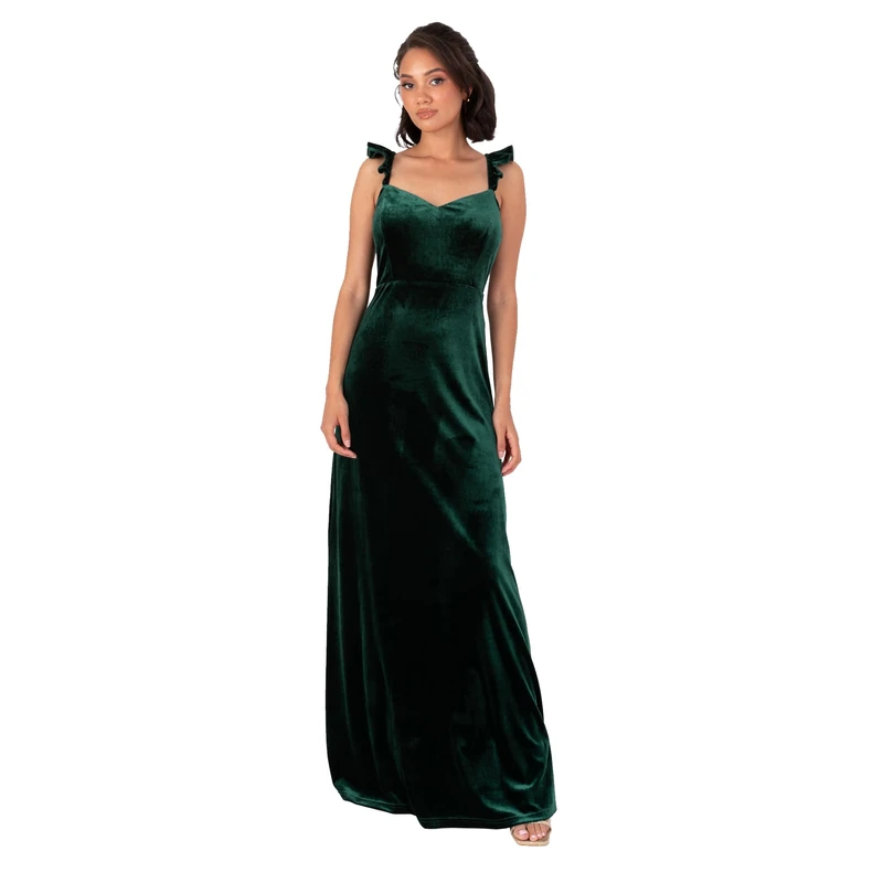 Maya Deluxe Women's Long Velvet Maxi Dress Ladies A-Line Flowy Wedding Guest Bridesmaid Evening Occasion Prom Formal Party Ball Gown Dress, Emerald Green: Bow Back, 40 for Women