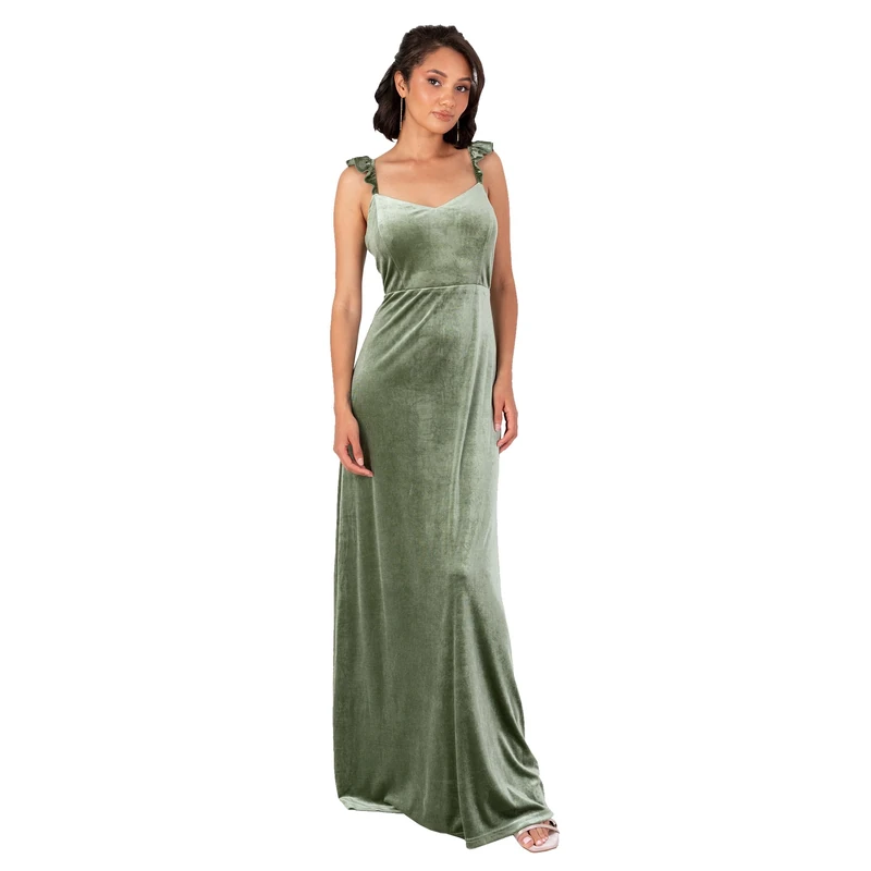 Maya Deluxe Women's Maxi Dress Ladies Sleeveless Sweetheart Neckline Velvet A-line Tie Back Wedding Guest Evening Prom Ball Gown, Moss Green 18