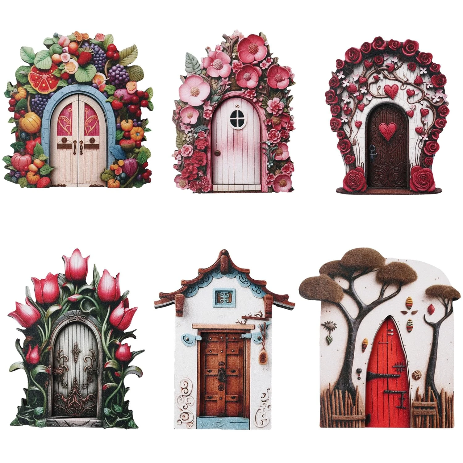 Xheanxu 6 Pcs Fairy Doors for Garden Trees, Miniature Gardens Elf Doors, Wooden Fairy Garden Accessories, for Tree, Fairys Gardens Ornaments Outdoor Decor for Potted Decoration (B)