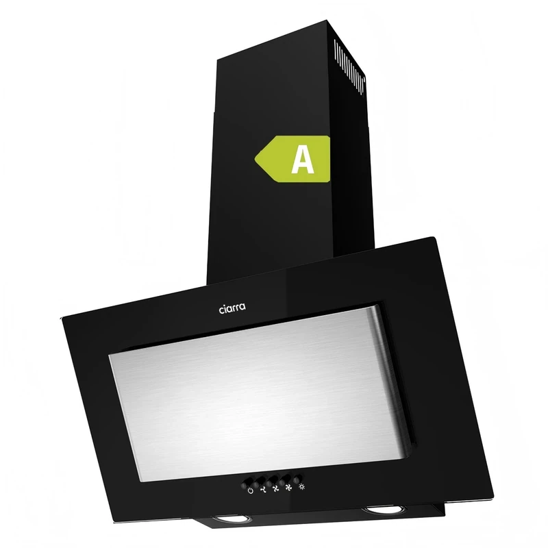 CIARRA Angled Cooker Hood 60cm Black with LED Chimney Vent Hood with LED Lights Ducted & Ductless Wall Mounted Kitchen Extractor Fan-CBCB6736D