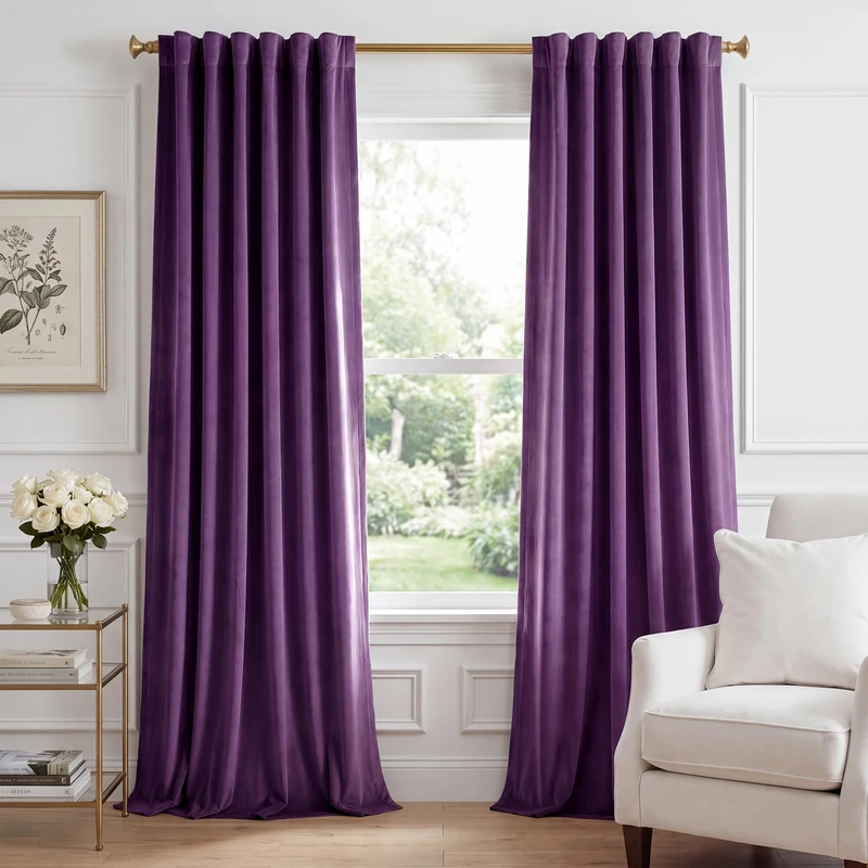StangH Purple Velvet Curtains 52x84 inches, Room Darkening Super Soft Drapes for Bedroom Living Room, Thermal Insulated Window Treatment, 2 Panels