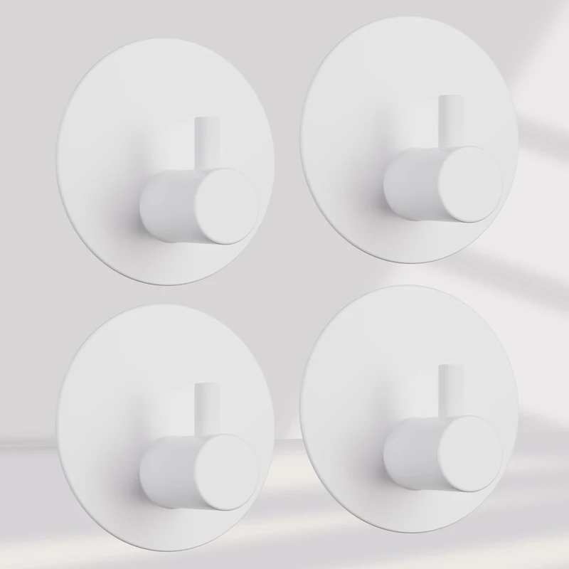 Aikzik Self Adhesive Hooks 4 Pack, Sticky Hooks Heavy Duty Stainless Steel - Over 8kg Load, Hooks for Hanging Towel, Coat, Robe, Key, Stick on Bathroom, Kitchen, Door or on Wall - White